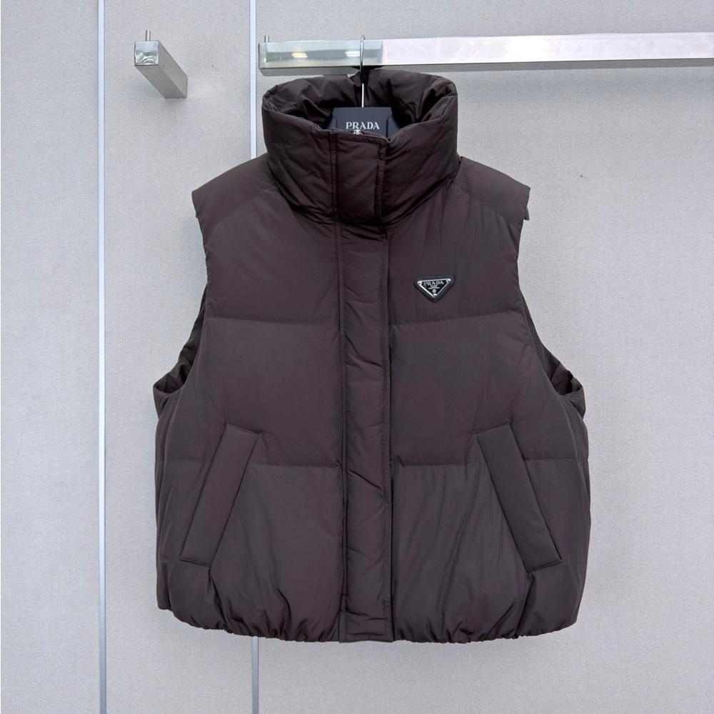 Prada Brown Quilted Puffer Vest with High Collar